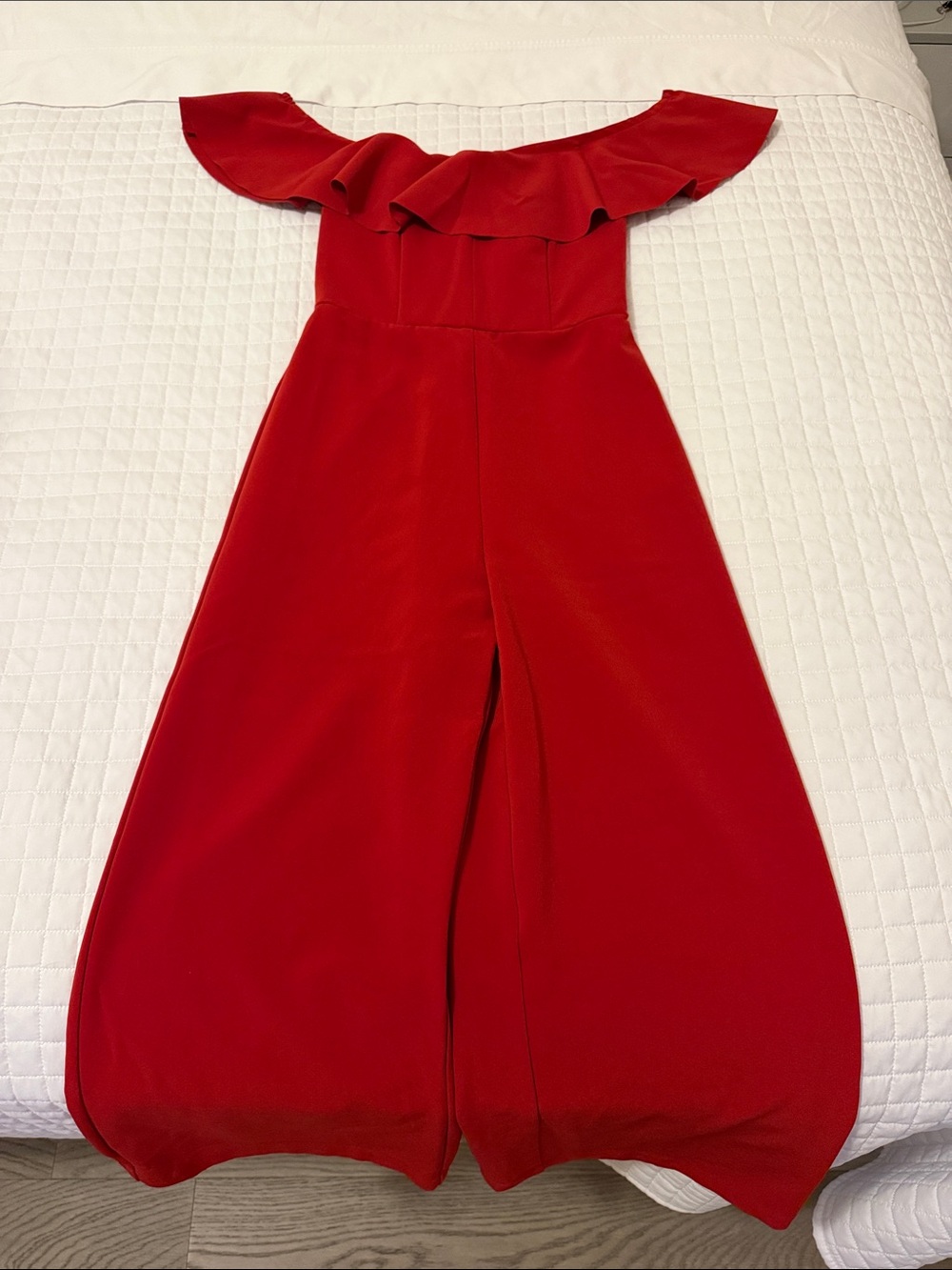 Red Off-Shoulder Ruffle Women’s Romper - Picture 1 of 2